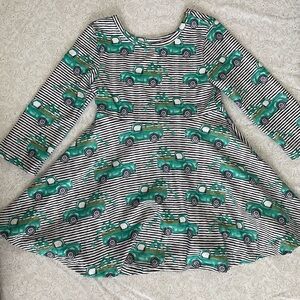 Girls Striped Dress with Green Truck Pattern Size XS St Patrick’s Day Festive